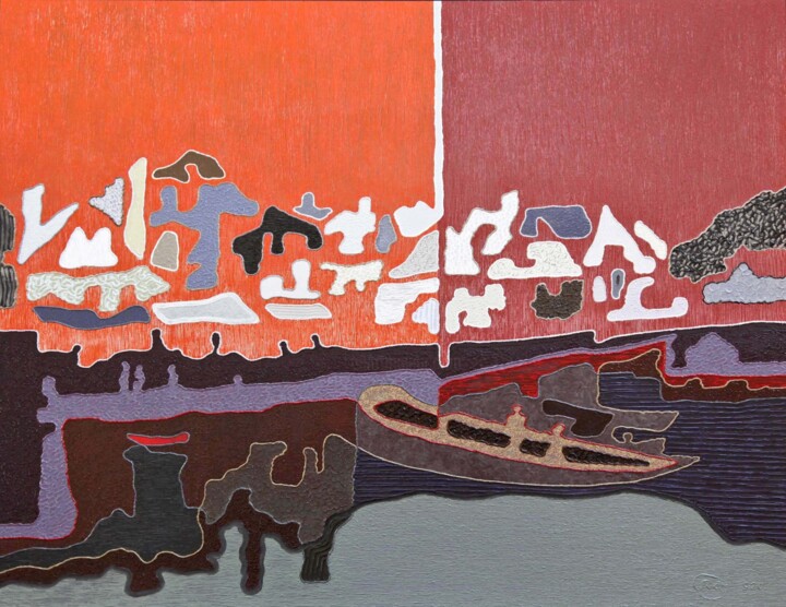 Peinture intitulée "Port de S.t Goustan" par Claude Diaz, Œuvre d'art originale, Huile