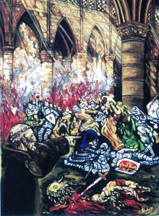 Pintura intitulada "Beziers le massacre…" por Claude Dubois, Obras de arte originais
