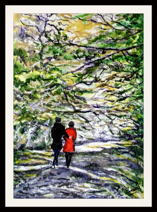 Painting titled "Promenade romantiqu…" by Claude Evrard, Original Artwork, Acrylic Mounted on Glass