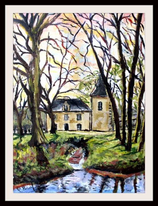 Painting titled "Le moulin du Domain…" by Claude Evrard, Original Artwork, Acrylic Mounted on Glass