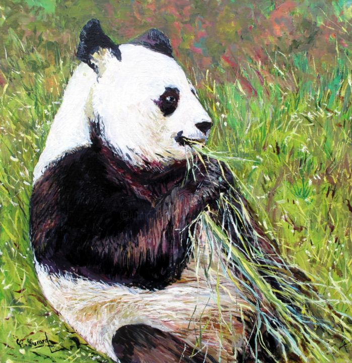Schilderij getiteld "Le Panda de Beauval…" door Claude Evrard, Origineel Kunstwerk, Olie