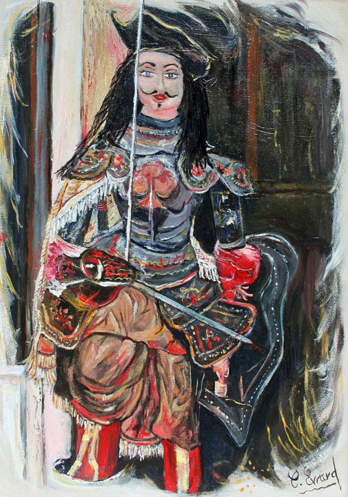 Painting titled "Marionnette en Sici…" by Claude Evrard, Original Artwork, Oil Mounted on Wood Stretcher frame