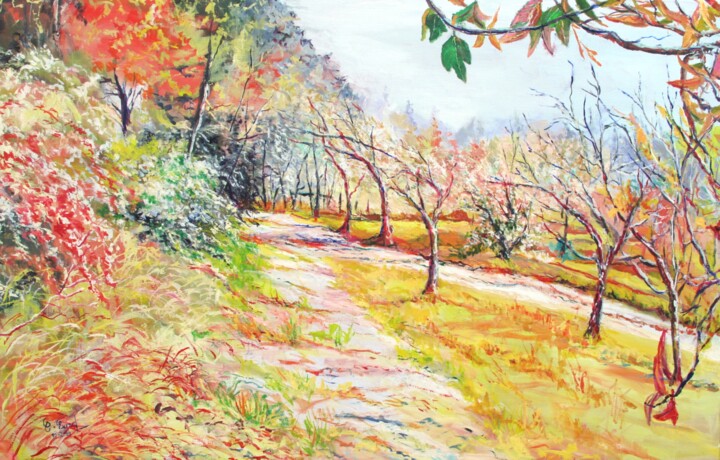 Peinture intitulée "Le chemin des olivi…" par Claude Evrard, Œuvre d'art originale, Huile Monté sur Châssis en bois