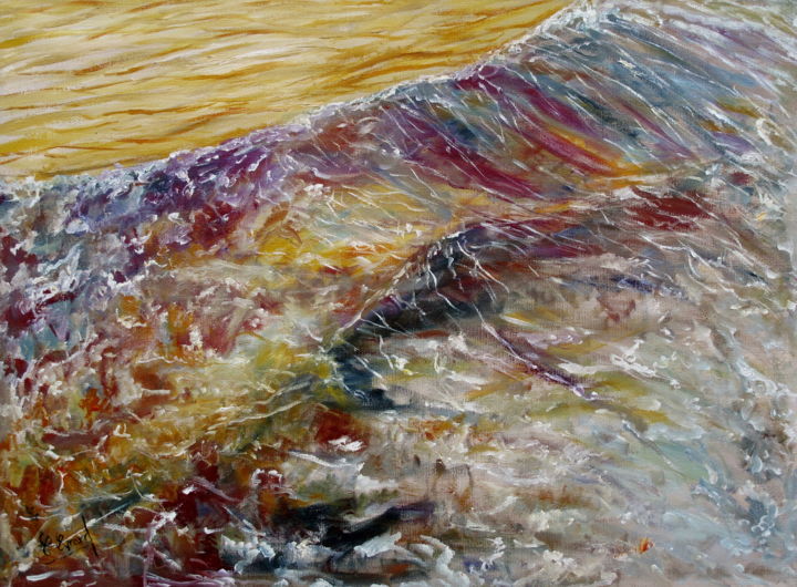 Painting titled "VAGUES AU SOLEIL CO…" by Claude Evrard, Original Artwork, Oil Mounted on Wood Stretcher frame