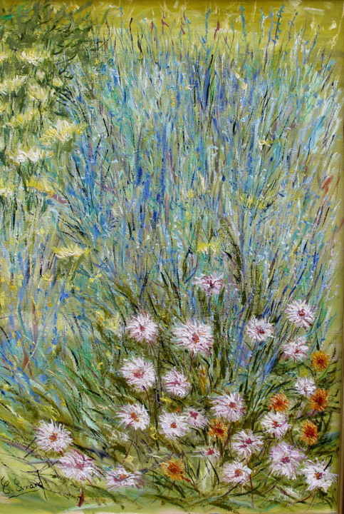 Painting titled "FLORAISON ESTIVALE" by Claude Evrard, Original Artwork, Oil