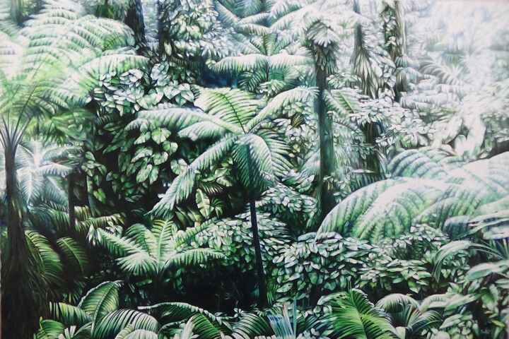 Peinture intitulée "Fougères arborescen…" par Claude Feuillet, Œuvre d'art originale, Huile Monté sur Châssis en bois