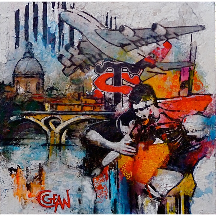 Painting titled "Ô TOULOUSE" by Claude Géan, Original Artwork, Acrylic Mounted on Wood Stretcher frame