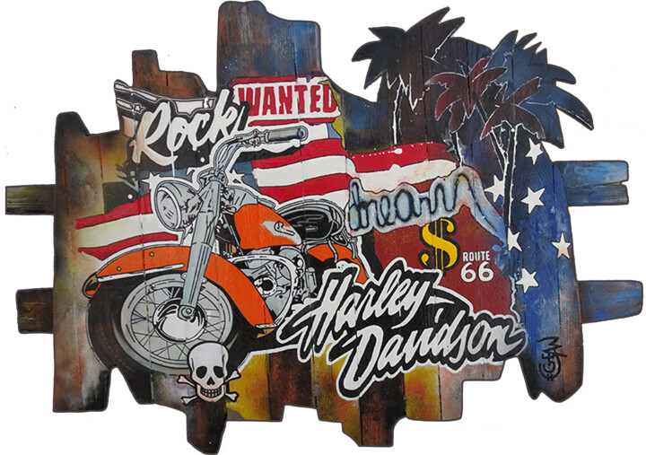 Painting titled "HARLEY SPIRIT" by Claude Géan, Original Artwork, Acrylic Mounted on Wood Stretcher frame