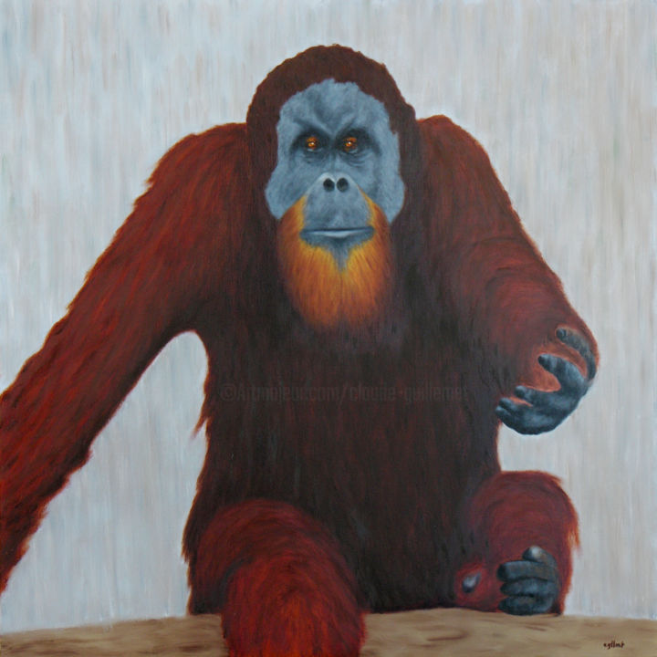 Painting titled "Orang-outan.jpg" by Claude Guillemet, Original Artwork, Oil Mounted on Wood Stretcher frame