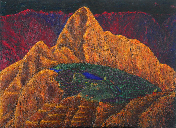 Peinture intitulée "Machu Picchu versio…" par Claude Guillemet, Œuvre d'art originale, Huile Monté sur Châssis en bois