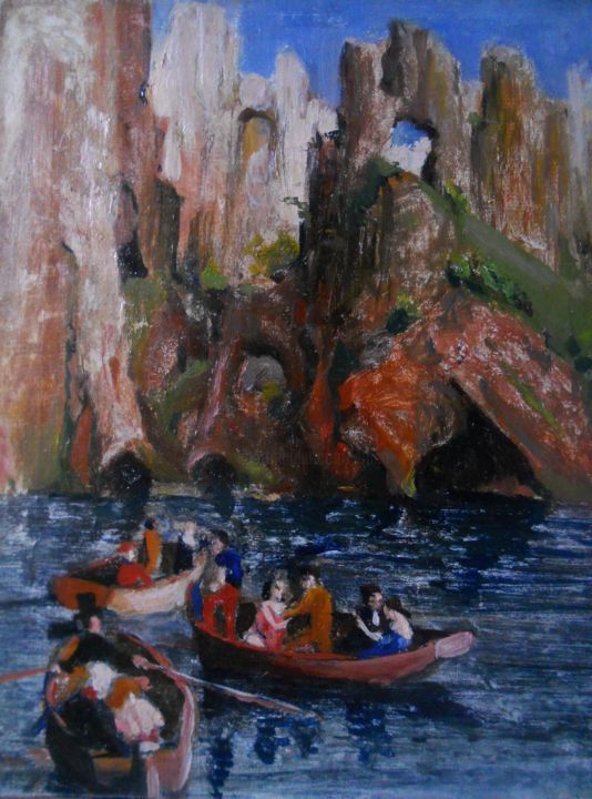 Peinture intitulée "En barques" par Claude Hardenne, Œuvre d'art originale
