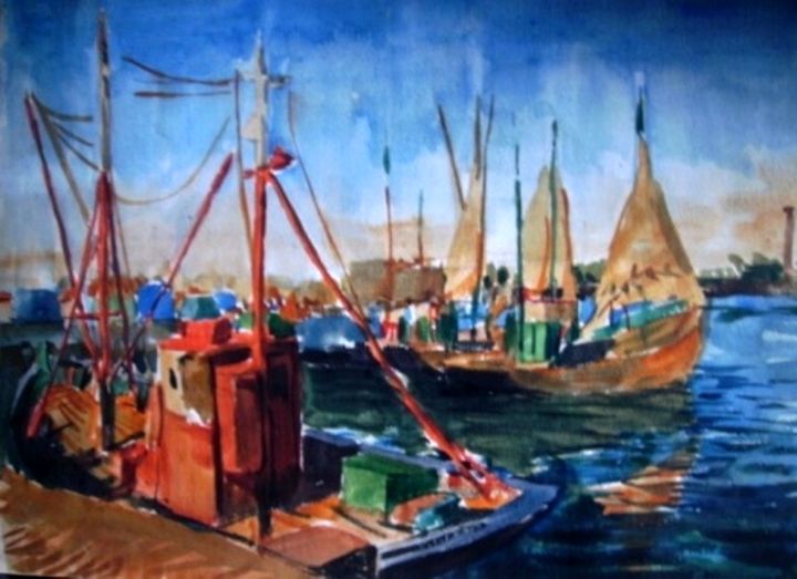 Peinture intitulée "Zeebruges; les chal…" par Claude Hardenne, Œuvre d'art originale