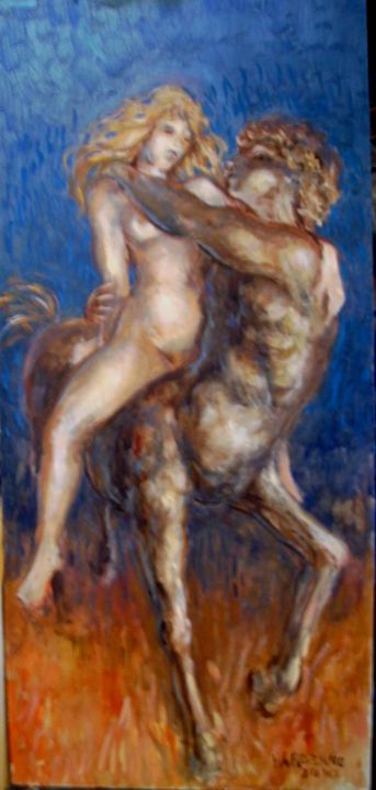Painting titled "Centaure amoureux" by Claude Hardenne, Original Artwork