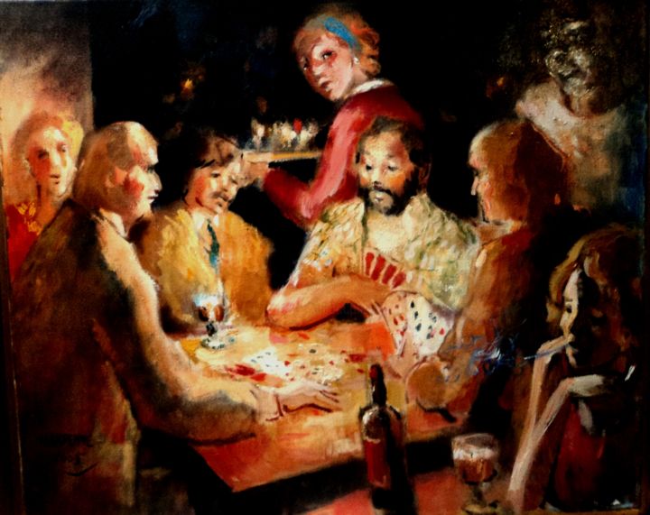 Painting titled "Jeu de cartes" by Claude Hardenne, Original Artwork