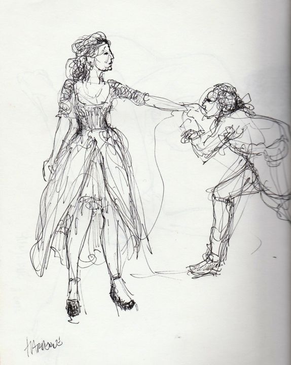 Drawing titled "au théâtre" by Claude Hardenne, Original Artwork