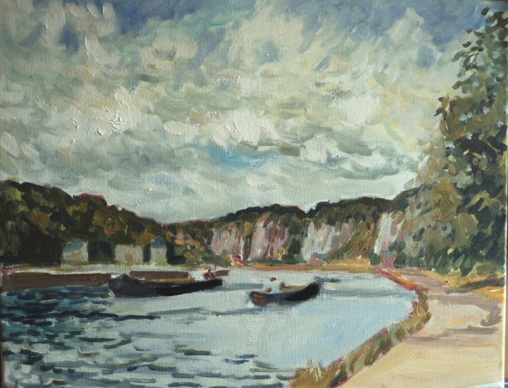 Pintura intitulada "La Meuse vers March…" por Claude Hardenne, Obras de arte originais