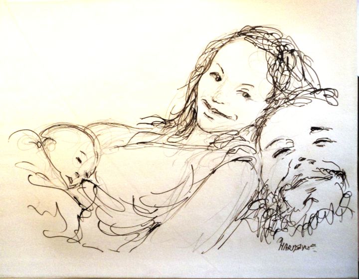 Drawing titled "Famille" by Claude Hardenne, Original Artwork