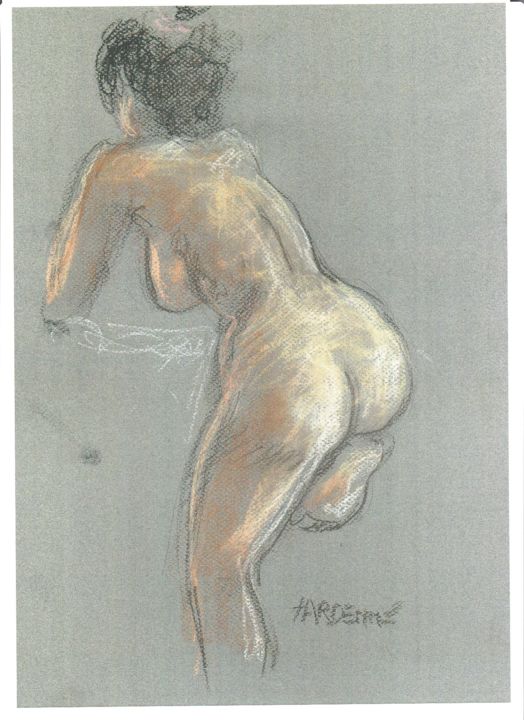 Peinture intitulée "Etude, nu de dos" par Claude Hardenne, Œuvre d'art originale