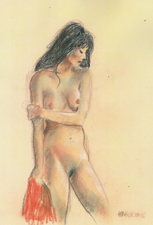 Drawing titled "songeuse" by Claude Hardenne, Original Artwork