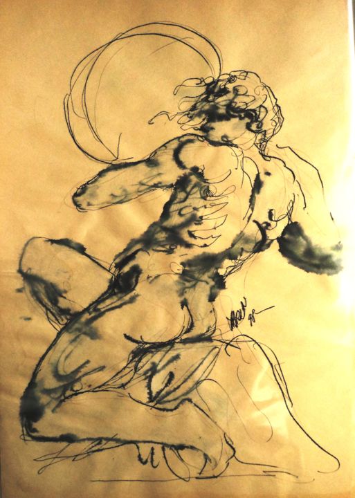 Drawing titled "Ignudo (d'après Mic…" by Claude Hardenne, Original Artwork