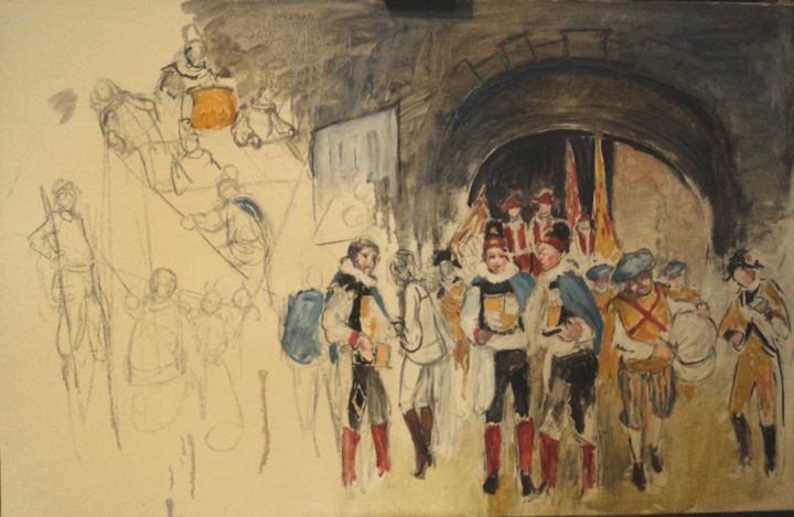 Pittura intitolato "esquisse du tableau…" da Claude Hardenne, Opera d'arte originale, Olio