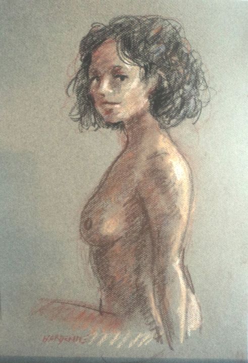 Рисунок под названием "Le regard du modèle" - Claude Hardenne, Подлинное произведение искусства, Пастель