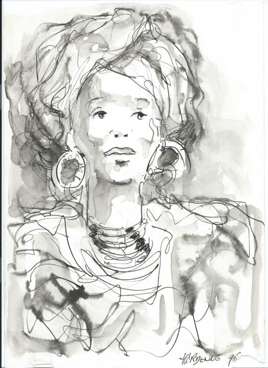 Σχέδιο με τίτλο "l'Africaine" από Claude Hardenne, Αυθεντικά έργα τέχνης, Μελάνι