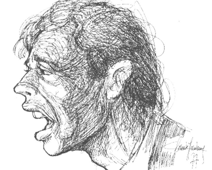 Drawing titled "Brel chante" by Claude Hardenne, Original Artwork, Ink