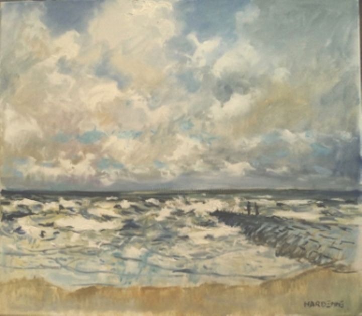 Painting titled "MER DU NORD" by Claude Hardenne, Original Artwork, Oil