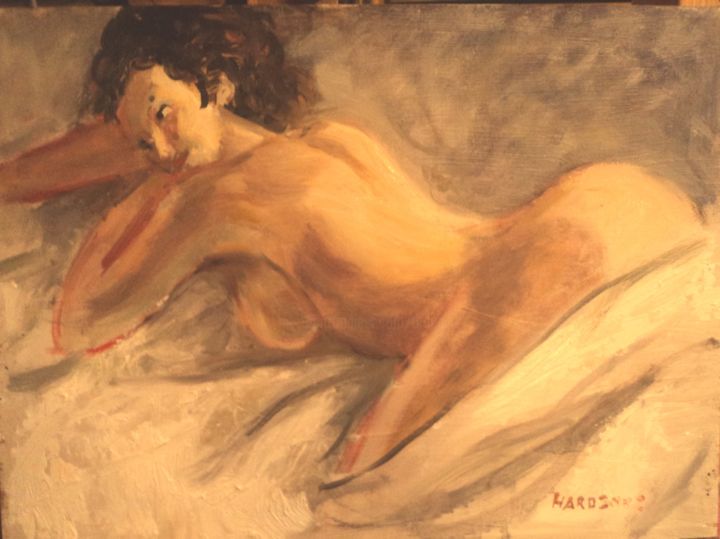 Painting titled "Repos" by Claude Hardenne, Original Artwork, Oil