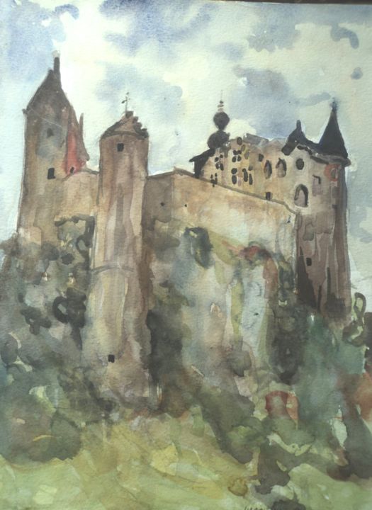 Painting titled "château de Mielmont" by Claude Hardenne, Original Artwork, Watercolor