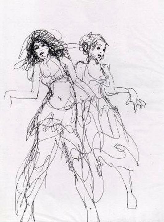 Drawing titled "2 danseuses" by Claude Hardenne, Original Artwork, Marker