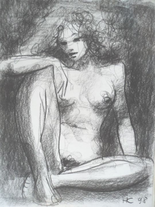 Dessin intitulée "nu 5" par Claude Hardenne, Œuvre d'art originale, Fusain