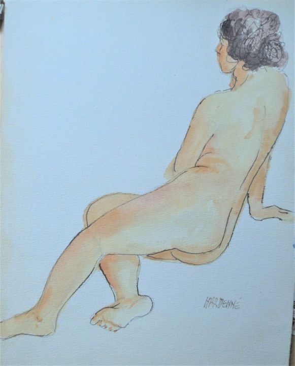 Painting titled "POSE 3" by Claude Hardenne, Original Artwork, Watercolor