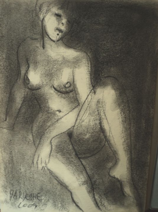 Drawing titled "étude 34" by Claude Hardenne, Original Artwork, Charcoal