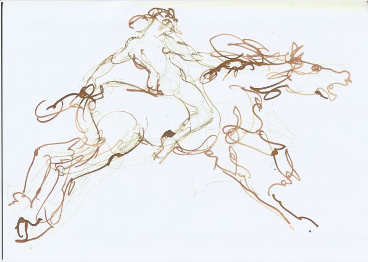 Dessin intitulée "Cheval fougueux" par Claude Hardenne, Œuvre d'art originale, Encre