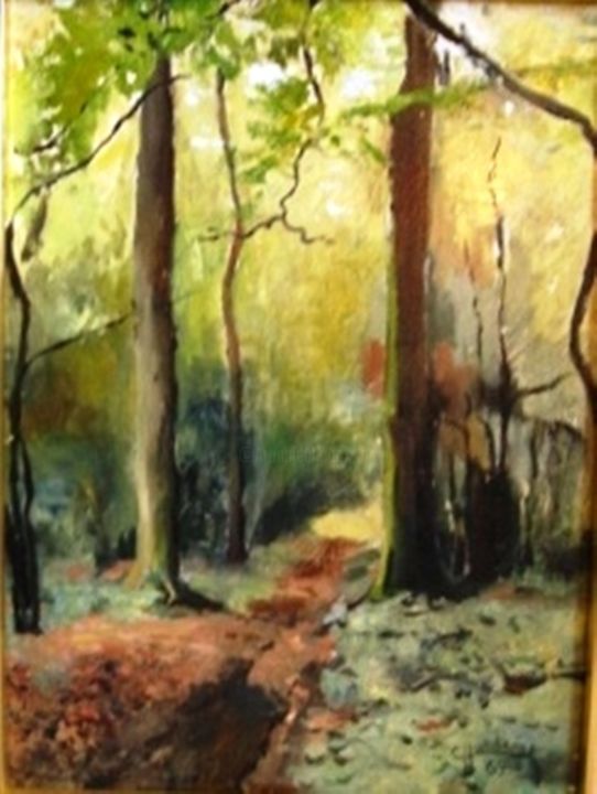 Painting titled "Sous-bois (1969)" by Claude Hardenne, Original Artwork, Oil