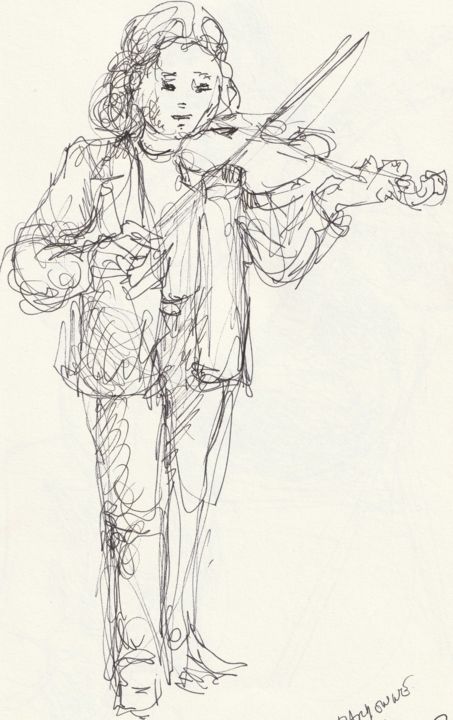 Dessin intitulée "Jeune violoniste" par Claude Hardenne, Œuvre d'art originale, Marqueur