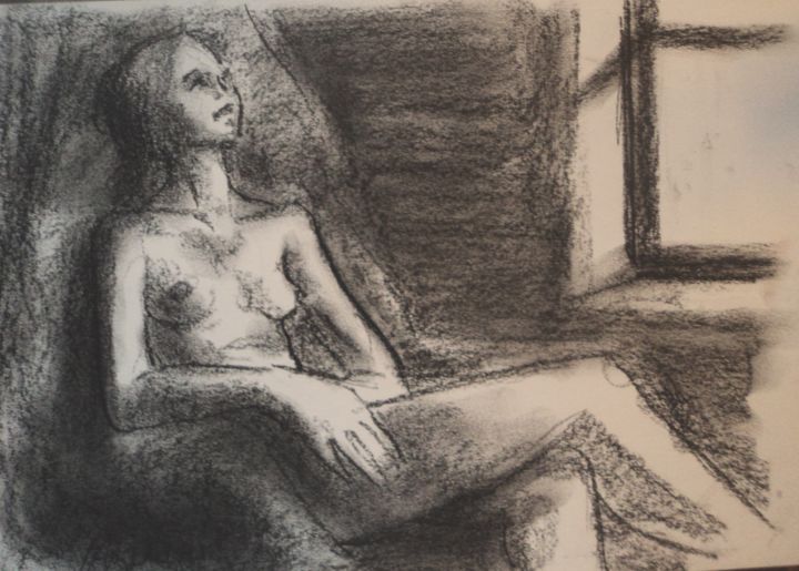 Drawing titled "rocking chair" by Claude Hardenne, Original Artwork, Charcoal