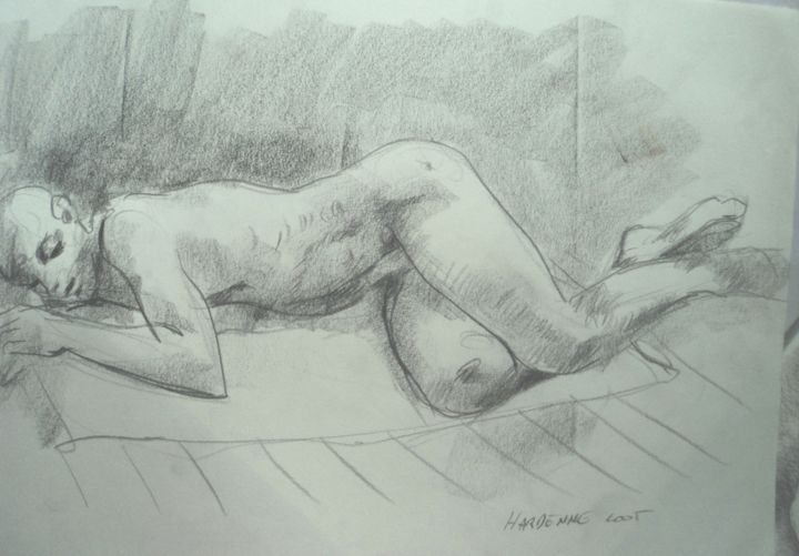 Dibujo titulada "Nu masculin 2" por Claude Hardenne, Obra de arte original, Carbón