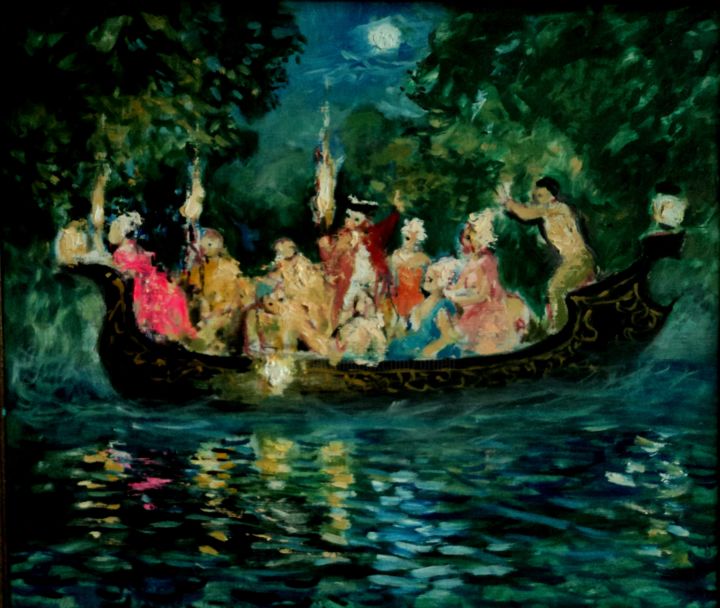 Pintura titulada "La barque aux espri…" por Claude Hardenne, Obra de arte original, Oleo