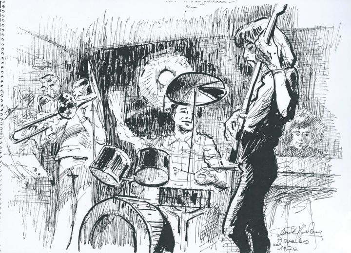 Drawing titled "jazz au vieux puits" by Claude Hardenne, Original Artwork, Ink