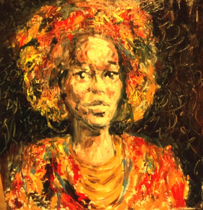 Painting titled "Africaine II" by Claude Hardenne, Original Artwork, Oil
