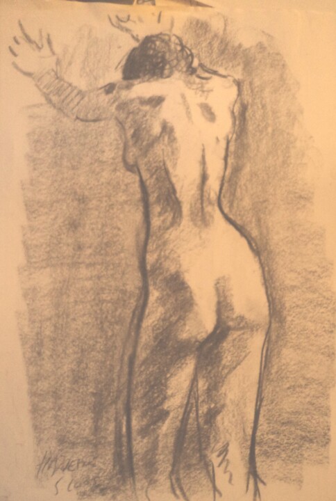 Drawing titled "Edith" by Claude Hardenne, Original Artwork, Charcoal