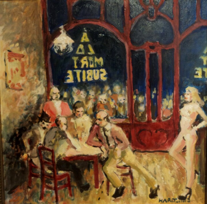 Schilderij getiteld "bistrot" door Claude Hardenne, Origineel Kunstwerk, Olie