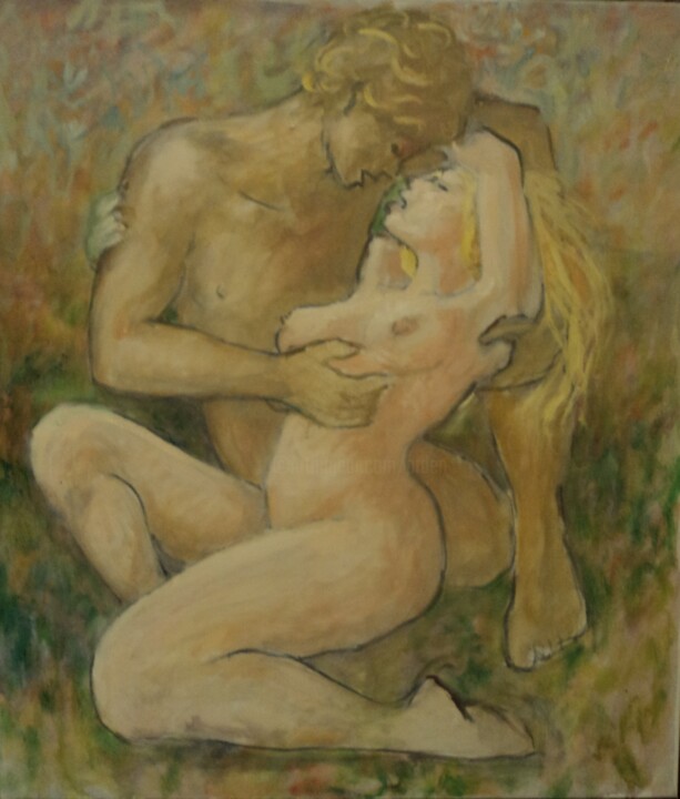 Painting titled "couple (in progress" by Claude Hardenne, Original Artwork, Oil