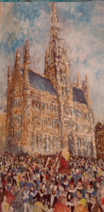 Pintura intitulada "Sous la tour" por Claude Hardenne, Obras de arte originais, Óleo