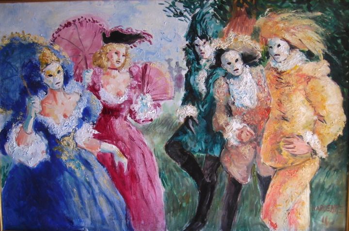 Pintura titulada ""Masques dans le pa…" por Claude Hardenne, Obra de arte original