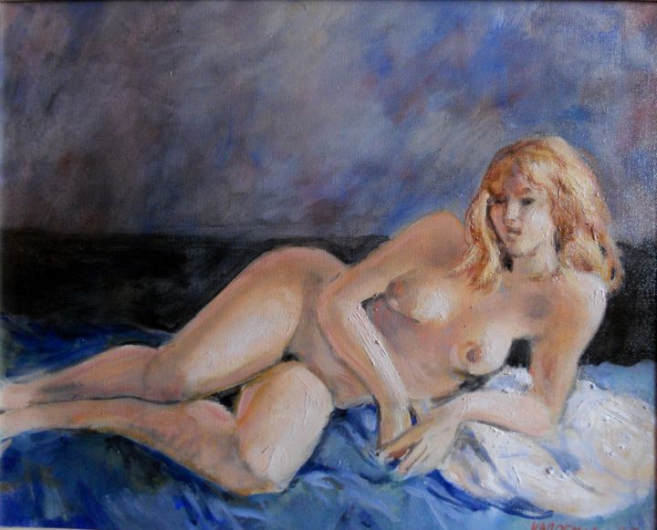 Peinture intitulée "allongée" par Claude Hardenne, Œuvre d'art originale