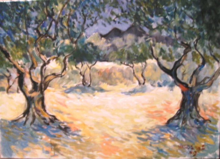 Peinture intitulée "oliviers à Saint-Ré…" par Claude Hardenne, Œuvre d'art originale